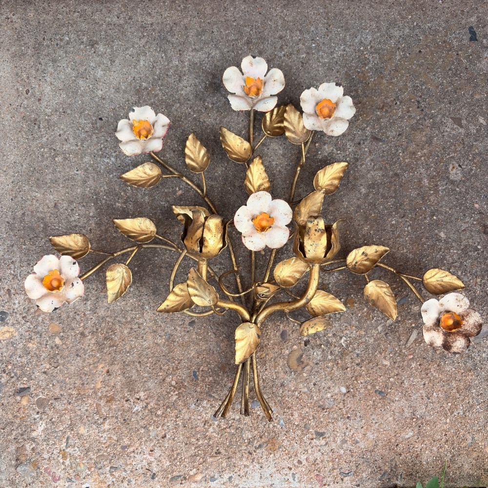 Brass Floral Sconce Candle Holder Made in Italy VTG Hollywood Regency 15" x 13"